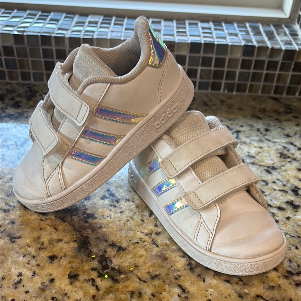 Adidas white and Silver Sneakers with Velcro Strap